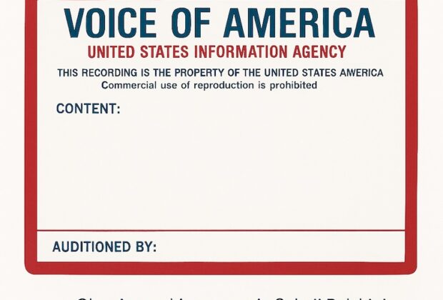 Digitally restored image of the Voice of America Polish Service recording box from April 21, 1986 — a Cold War broadcast preserved as a recording for NSA.