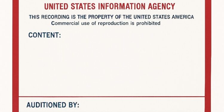 Digitally restored image of the Voice of America Polish Service recording box from April 21, 1986 — a Cold War broadcast preserved as a recording for NSA.