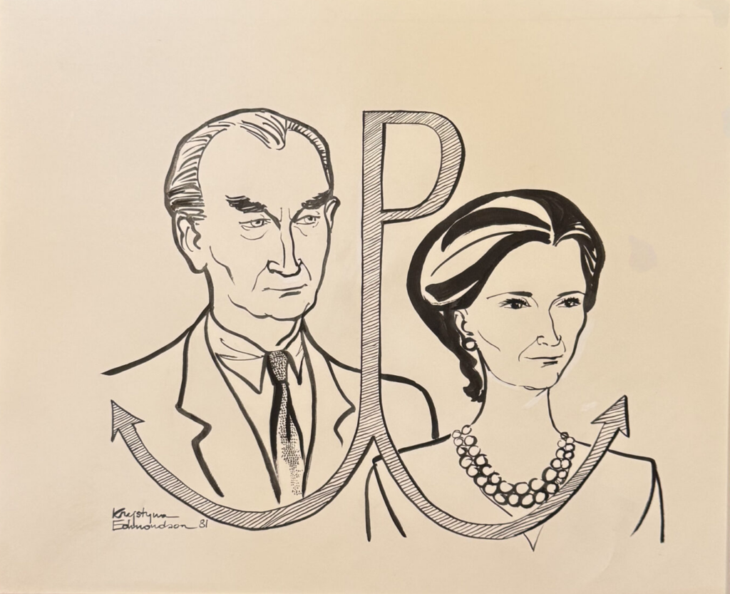 Portret Stefana i Zofii Korbońskich autorstwa Krystyny Edmondson (1981), ukazujący jedną z najbardziej rozpoznawalnych par polskiej emigracji niepodległościowej.